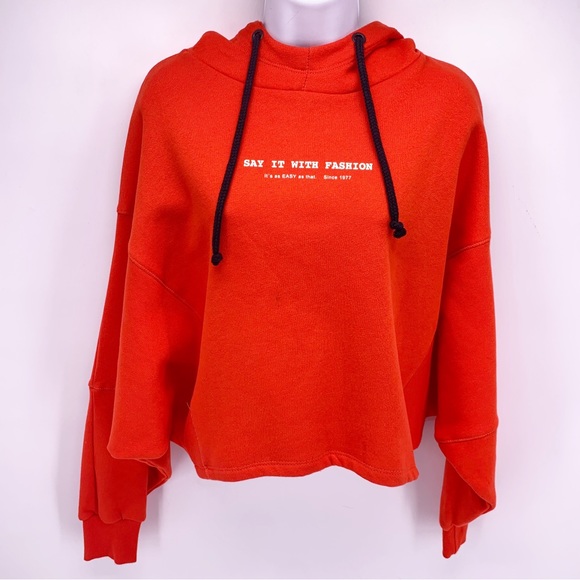 Zara Say It With Fashion Red Cropped Hoodie Size Small - Picture 1 of 7